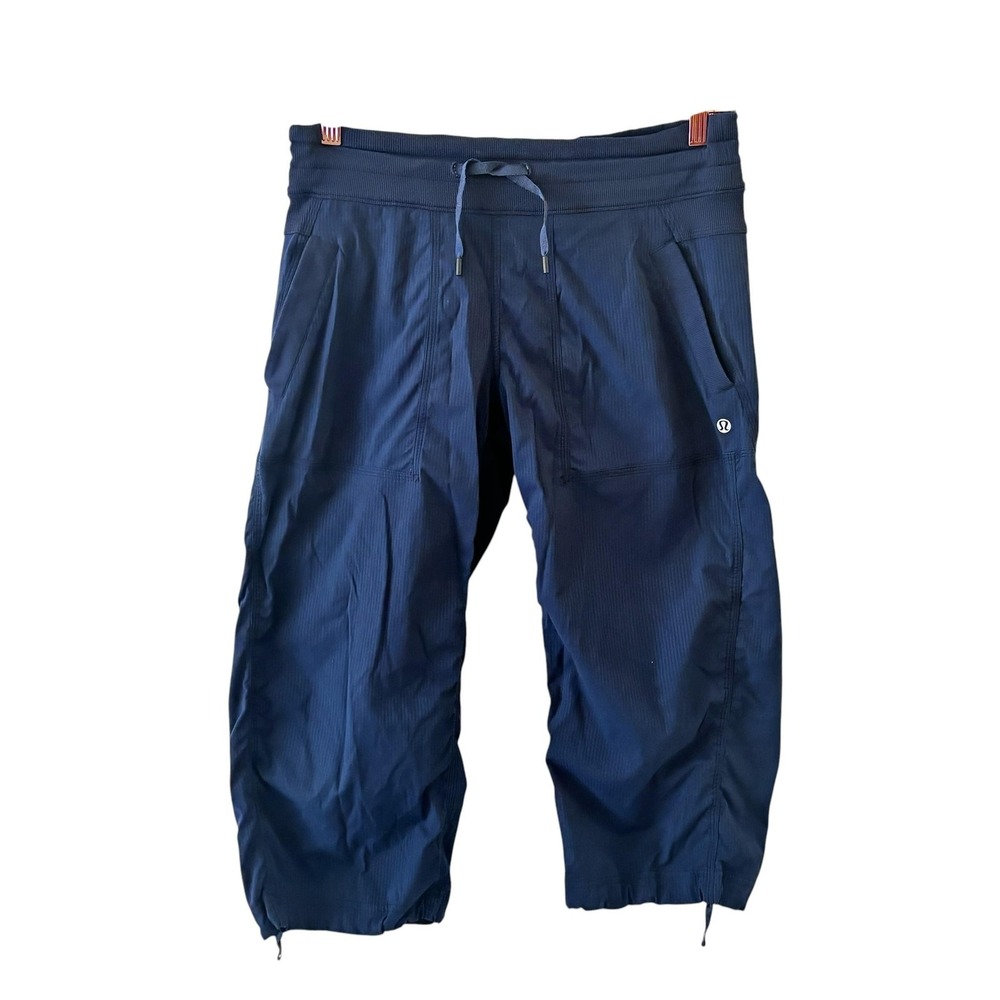 Lululemon Dance Studio Crop Pants Womens 10 Blue Drawstring Capri Gym
